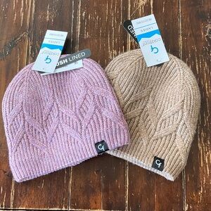 Ladies Cable Knit Beanie - Pink and Tan
